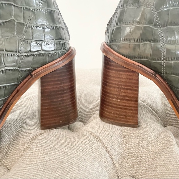 Topshop Dark Green Croc-Embossed Heeled Boots - Picture 3 of 9